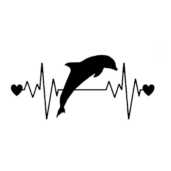 

14.3cm*6.5cm cute dolphin heartbeat lifeline vinyl black/silver car sticker