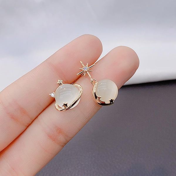 

asymmetric opal planet earrings female are small, simple, stylish and exquisite stud, Golden;silver