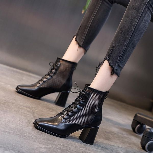 

boots mesh summer women's breathable thin fashion british cool short, Black