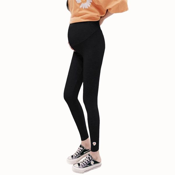 

maternity bottoms 3326# pants summer adjustable embroidered elastic waist belly support leggings trousers, White