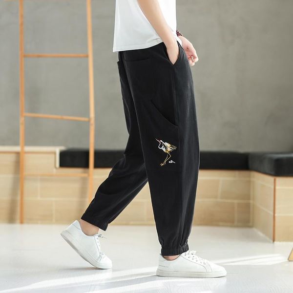 

men's pants harajuku style wide leg trousers streetwear man harem 2021 jogger embroidery oversize sweatpants male 5xl, Black