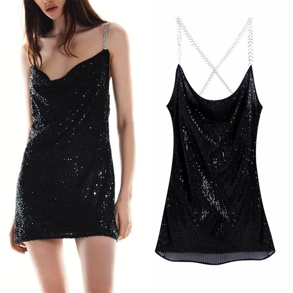 

black sequin party dress women straps glitter slip mini ladies sleeveless night 210519, Black;gray