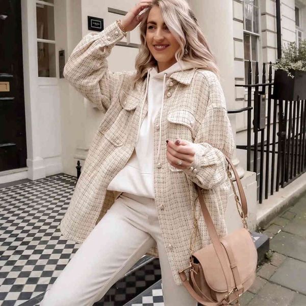 

fall winter women jacket pearl buttons warm tweed coat oversized chic fashion high street female outfits 210420, Black;brown