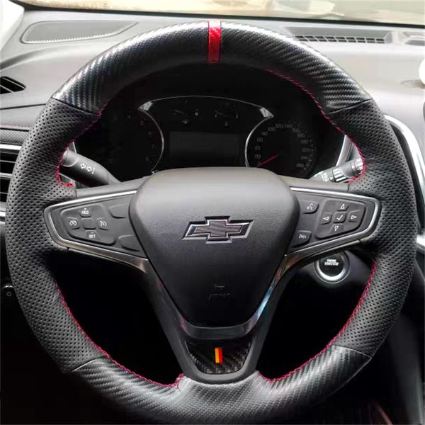 

for chevrolet cruze sail 3 malibu xl cavalier equinox diy custom leather carbon fiber car steering wheel cover auto parts