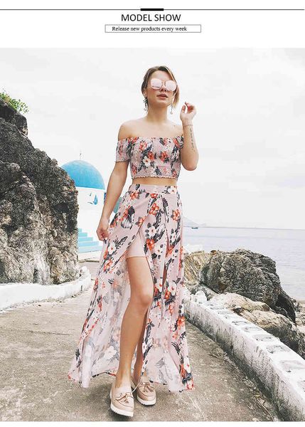 

street style dresses 062225 boho off shoulder summer es floral flower print long maxi vestidos de fiesta beach women i1mp, Black;pink