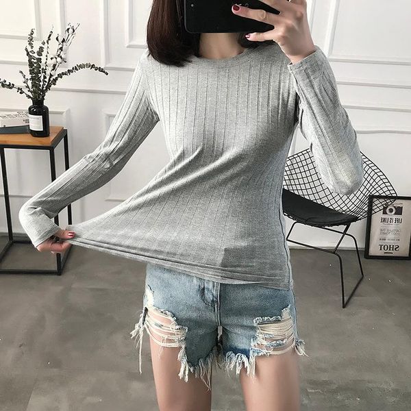 

women's t-shirt long sleeve t-shirt, casual, striped and elastic, cotton, plus size, spring, White