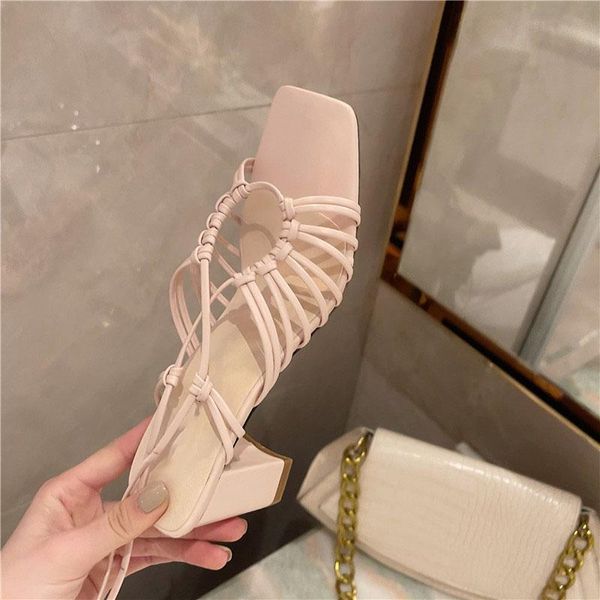 

women pumps thin belt open toe ladies sandals slippers shoes elegant female ankle strap thick heels woman dress, Black