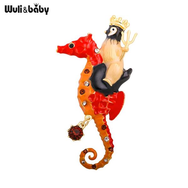 

pins, brooches wuli&baby enamel pegion ride seahorse for women funny animal casual party brooch pin gifts, Gray