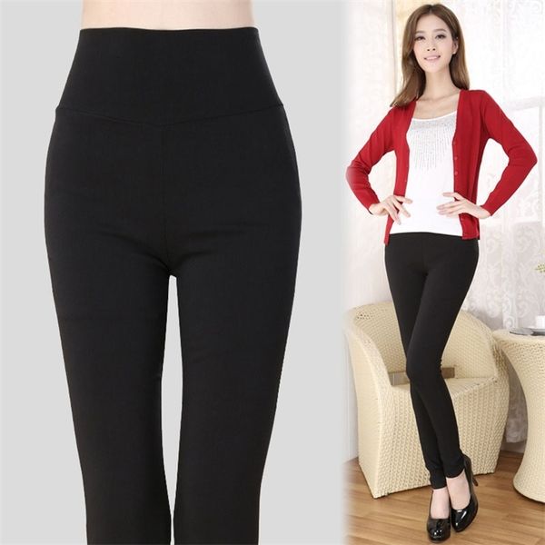

plus size leggings for women summer high waist elastic trousers er stretch skinny long leggings lady 5xl 6xl pencil pants, Black