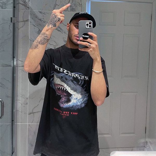 

represent shark vintage t-shirts man short sleeves men tee woman streetwear casual loose oversize baseboard summer, White;black