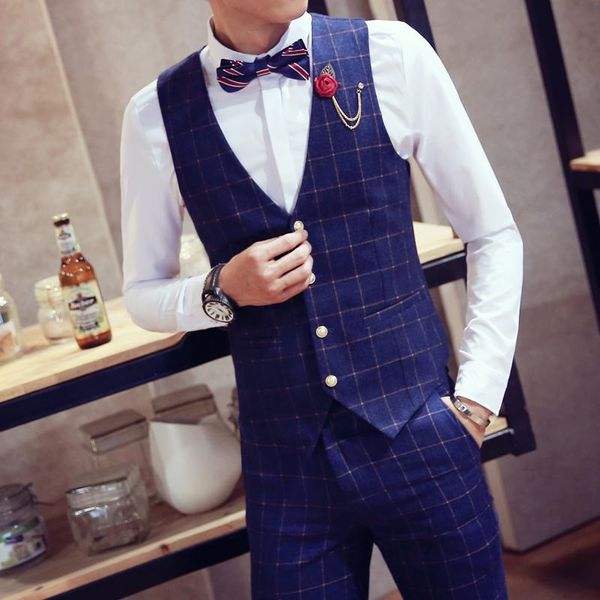 

men's vests folobe 2021 autumn men suit mens fit plaid woolen dress vest waistcoat casual business buttons gilet, Black;white