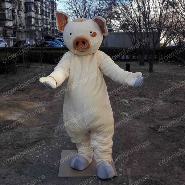 Costume da mascotte di maiale bianco di Halloween Abiti da personaggio dei cartoni animati di alta qualità Taglia per adulti Abito da esterno per festa di compleanno di carnevale di Natale