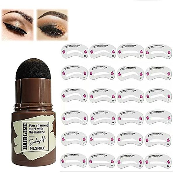 

waterproof eyebrow stamp shaping kit eyebrow definer with 24 reusable eyebrow stencils hairline shadow powder stick