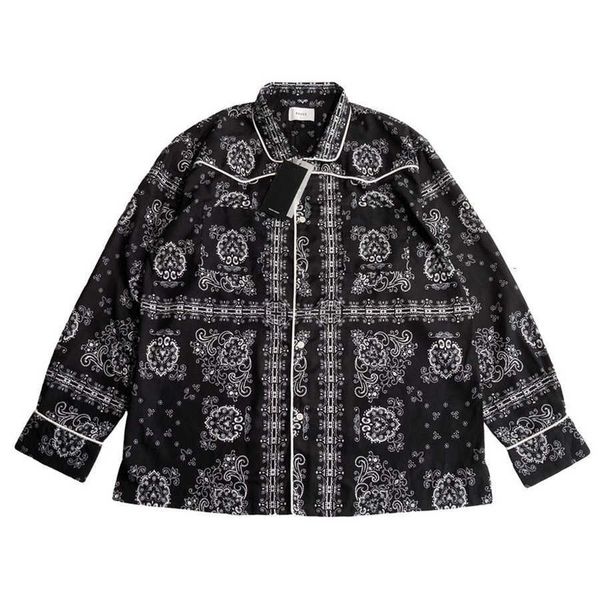 

women's t-shirt long sleeve rhude shirt men women 1:1 quality casual oversize cashew flower buttoned shirts yk3x, White