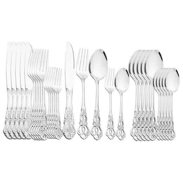 

dinnerware sets luxury flatware set vintage western knife fork spoon tableware stainless steel engravin pattern cutlery kitchen