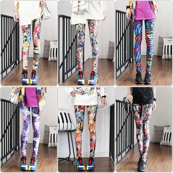

women's leggings 2021 european and american autumn style personality ethnic print ladies milk silk thin yoga cropped pants, Black
