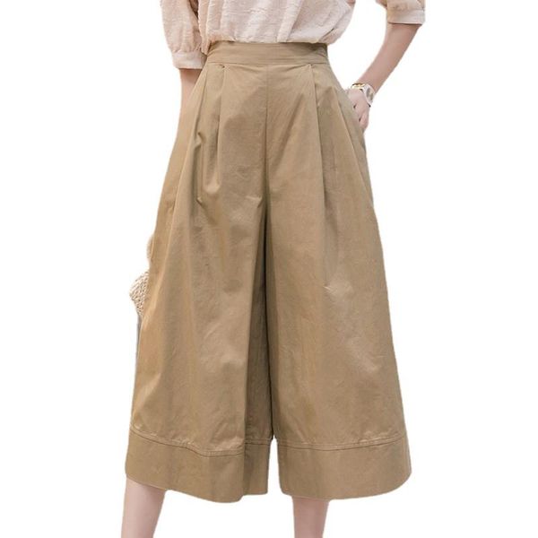 

women's pants & capris japanese-style simple fashion women loose wide leg high waist spring summer cropped trousers casual street, Black;white