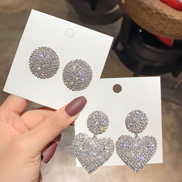 

stud crystal zircon earrings love round studs rhinestone wedding party statement, Golden;silver
