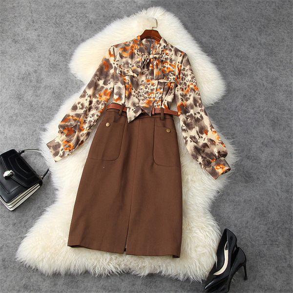 

spring leopard print shreds woman clothes bow collar dress office party pencil, Black;gray