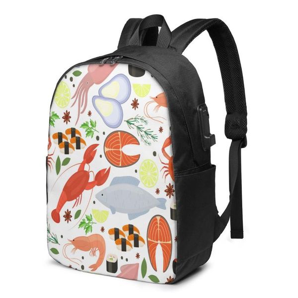 

backpack fashion seafood spices student school bag for boy girl teenager usb charge computer lapback pack