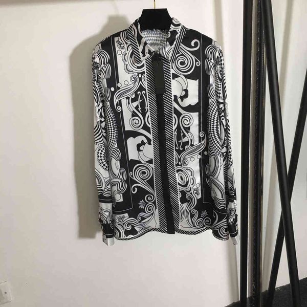 

women's blouses & shirts spring 2021 female black/white designer vintage c547 printing
