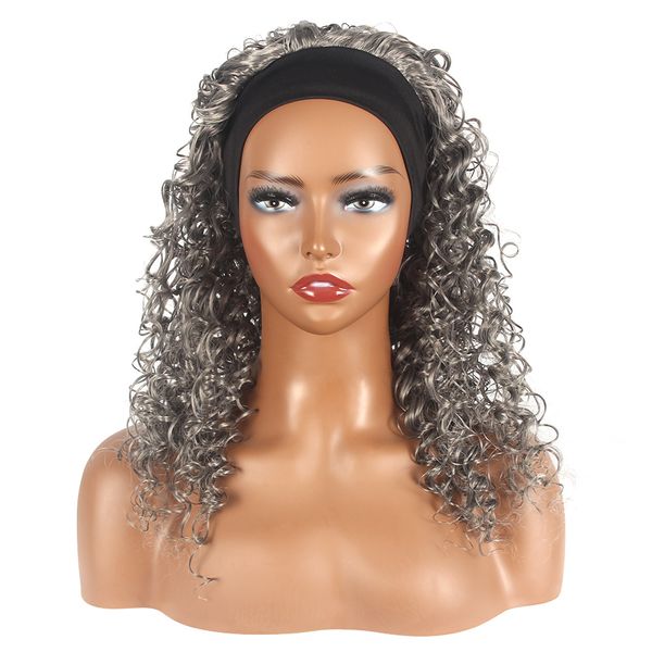 

woodfestival long afro kinky curly headband wig grey burgundy brown synthetic head band wigs for black women wave fiber hair medium length