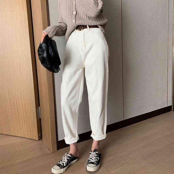 

arrival spring autumn korea's fashionable women with high waist white jeans loose casual deniharem pants plus size s720, Blue