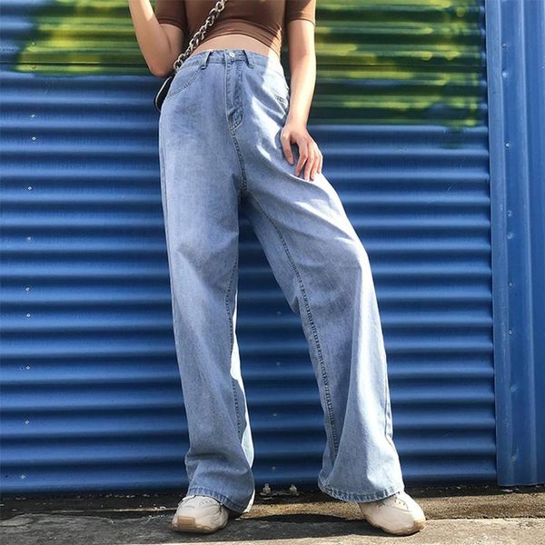 

women's jeans baggy women high waist wide leg pants skinny summer thin loose drape mopping trouser harajuku straight-leg pant t6, Blue