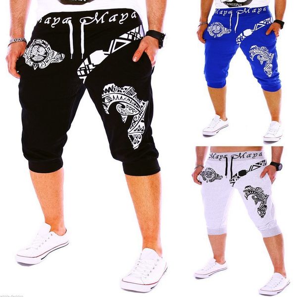 

men's shorts printed casual loose sports young elastic capris, White;black