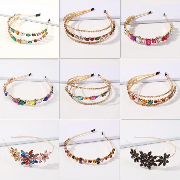 

hair clips & barrettes fashion colorful gem baroque headband luxury women rhinestone head hoop crystal alloy thin vintage hairbands gifts, Golden;silver