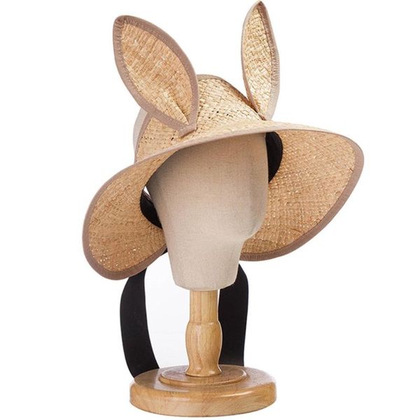 

wide brim hats u2jf ess visor hat straw-woven in raffia summer beach with elastic band for fixing & ears, Blue;gray