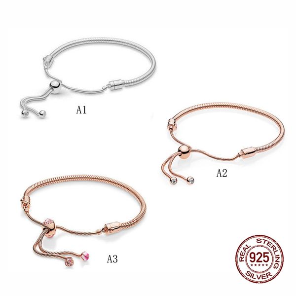 

925 silver beads fit original pandora charms adjustable snake bone chain bracelet simple classic diy accessories bangle bracelet, Black