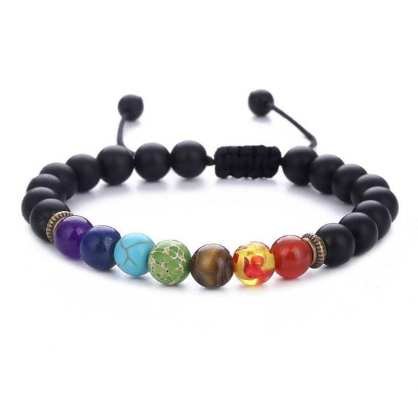 

charm bracelets 7 chakra bracelet adjustable beads bangles & natural solar system energy male healing balance pulseira, Golden;silver