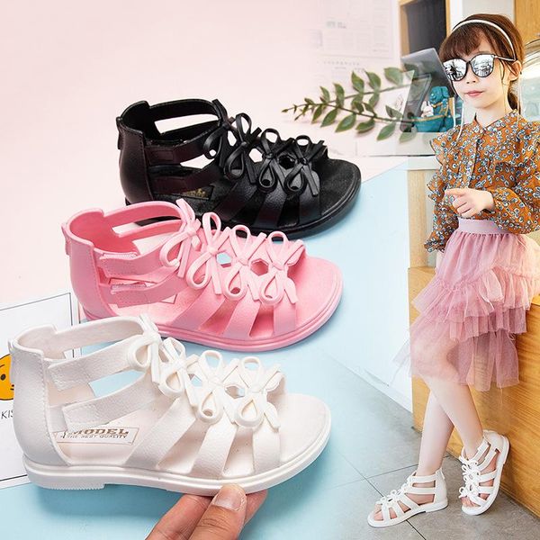 

sandals girls roman shoes princess children wild style soft-sole big high heel leather single, Black;red