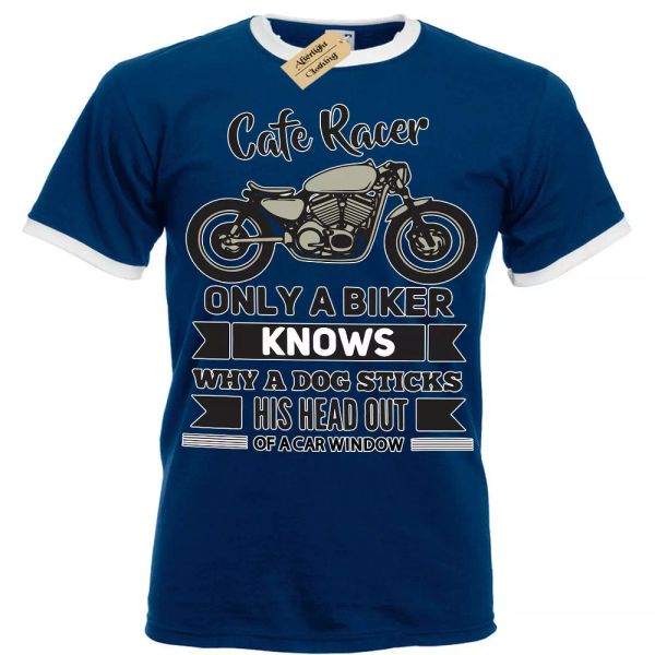

CafÃ© Racer SÃ³lo un Motero Knows Camiseta Graciosa Hombre Ringer, White;black