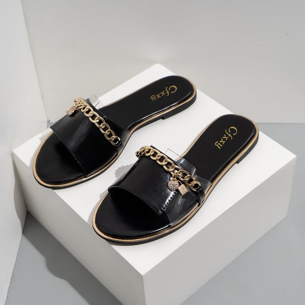 

sandals current summer women's sandals transparent strass flat bottom chain slippers for outdoor use 97q5, Black