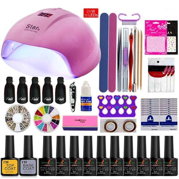 

manicure set nail kit 24w uv led lamp with 27/18/10 pcs gel varnish drill machine art tool1