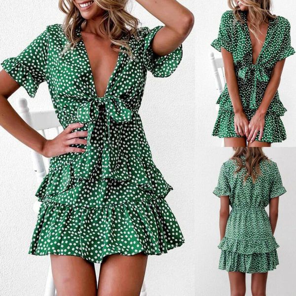 

casual dresses women boho short mini v-neck beach party summer sun knot mprw, Black;gray
