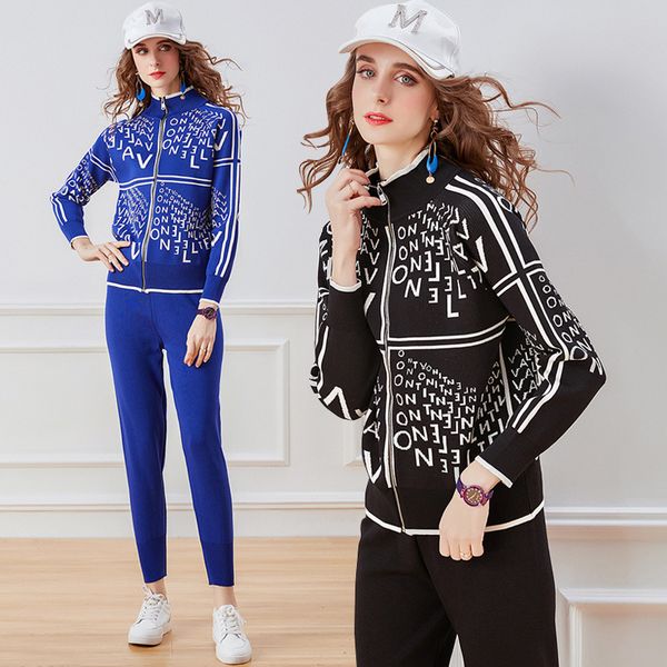 

tracksuits fashion sport suit 2021 letter color matching sweater + slim pants two piece set of brand, Gray