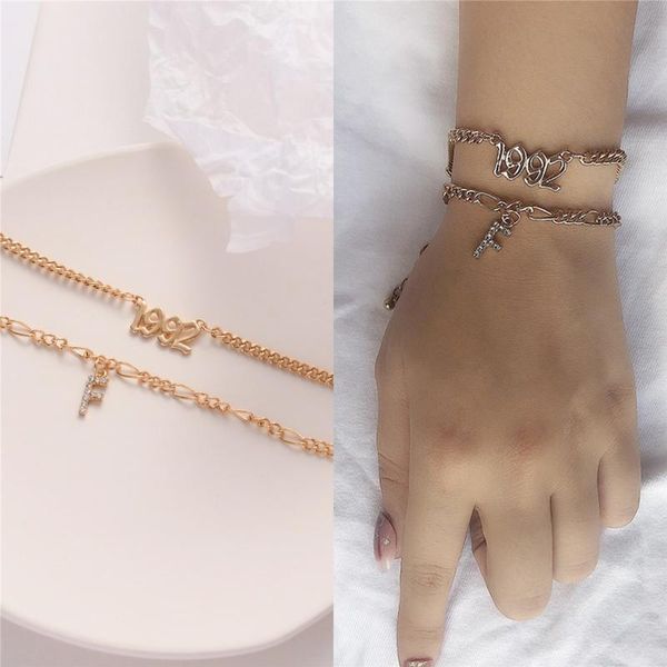 

link, chain european and american style letter pendant bracelet charms women's number set sweet girl's friend hand fashion jewelry, Black