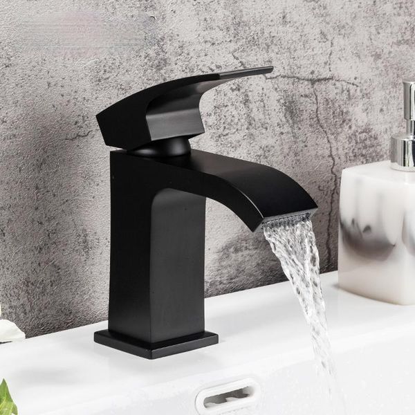 

bathroom sink faucets 2021 black faucet mixer torneiras waterfall basin cold water brass mixers single handle