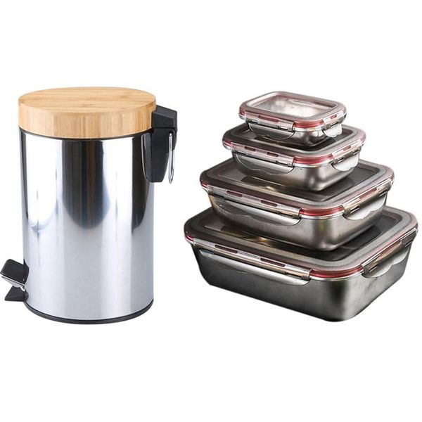 

waste bins 3l rubbish step trash can wastebasket garbage container bin with 4pcs sealed food fresh-keeping office lunch