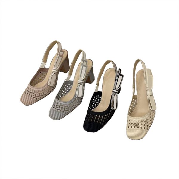 

mesh designer dress shoes women slingback square toe hollow 7cm chunky heels summer casual party pumps elastic band, Black