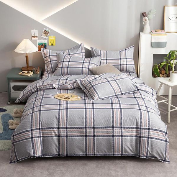

bedding sets 4pcs plaid with pillowcase duvet cover bed linen sheet home warm set