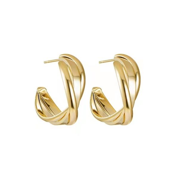 

18 k gold korean east gate twisted women's simple temperament versatile three layer cross net red earrings, Black