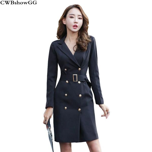 

casual dresses cwbshowgg autumn and winter women's korean version of the professional double-breasted slim long-sleeved bodycon mini dr, Black;gray