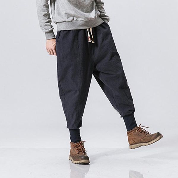 

men's pants spring and autumn men casual korean small feet harem chinese style loose male trousers fat size, Black