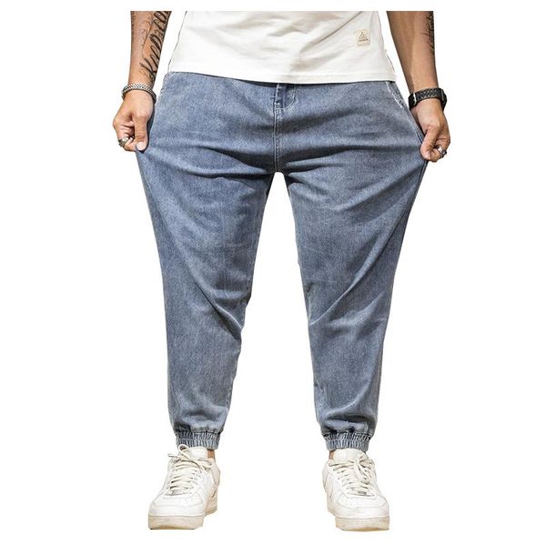 

men's large size stretch jeans men fat oversize loose sports casual, Blue