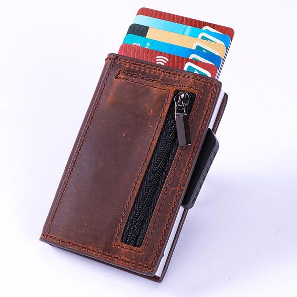 

card holders case bank business aluminum metal retro wallet rfid, Brown;gray
