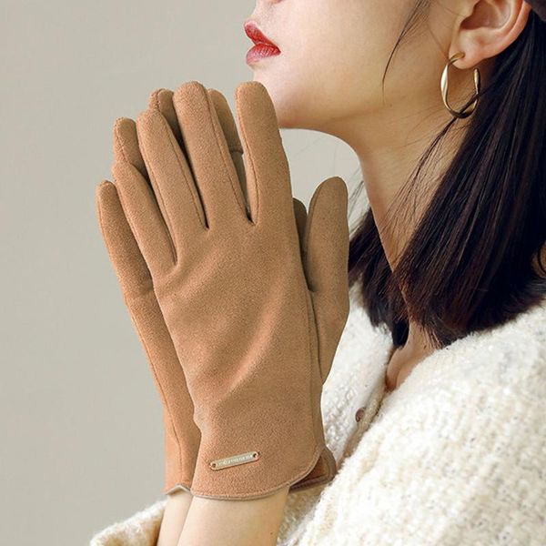 

cycling gloves winter women touch screen autumn warm velvet full finger cute thick mittens wrist driving ski hand guantes, Black